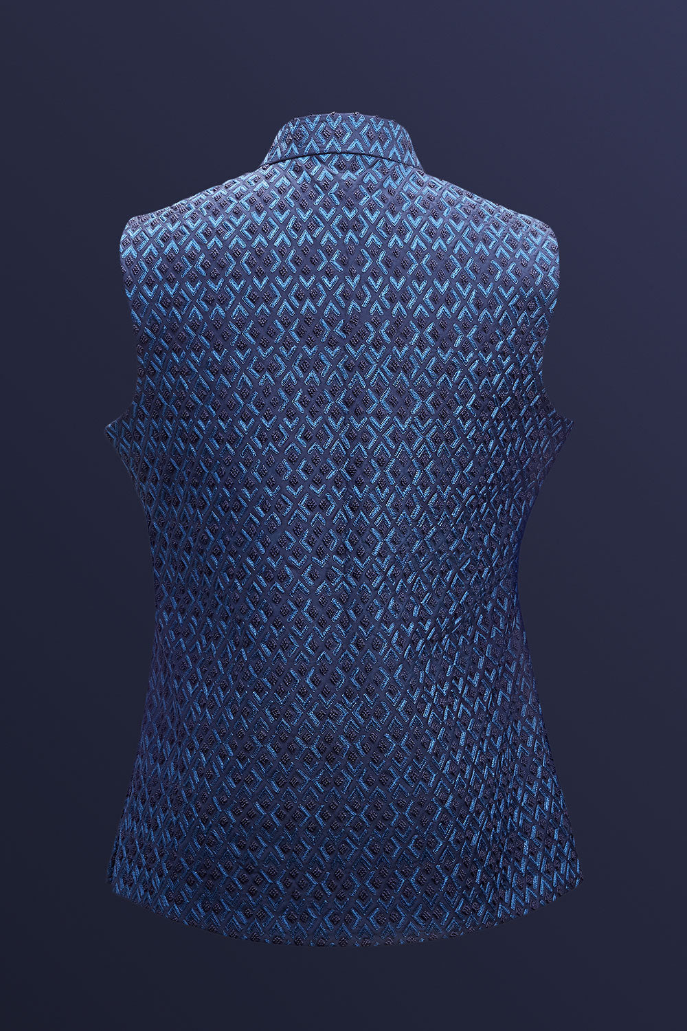 Blue Satin Rhombus Sleeveless Jacket Set