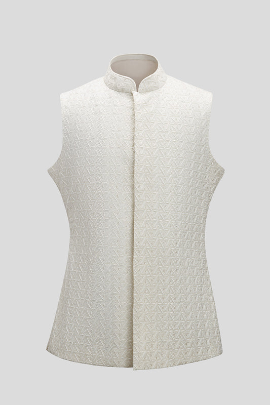 Ivory Triochain Sleeveless Jacket Set