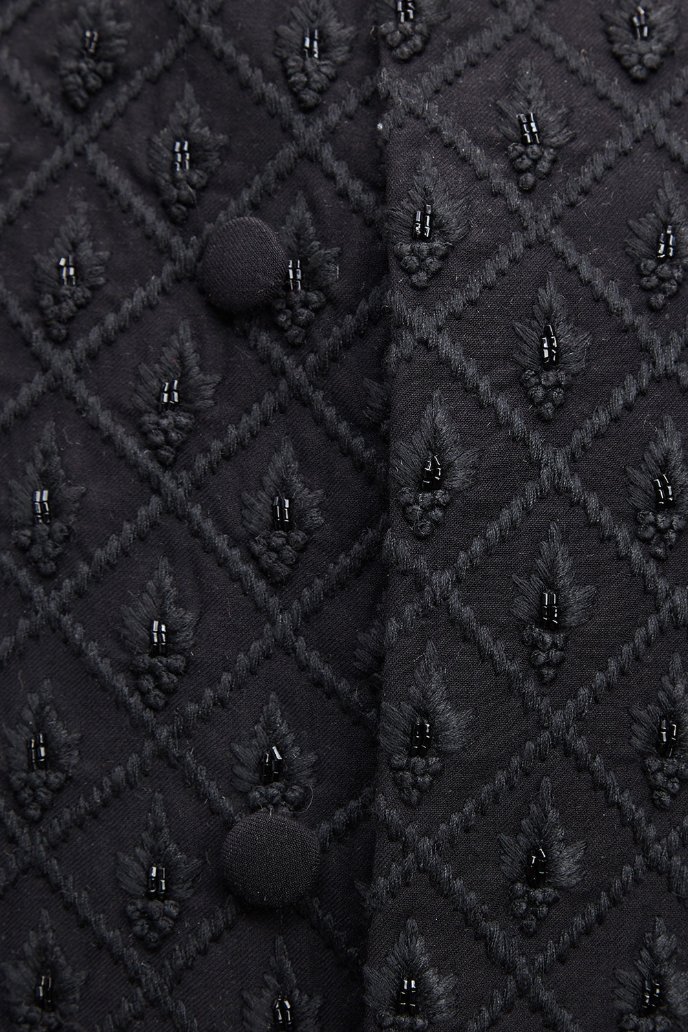 Black Leaf Grid Sleeveless Jacket Set